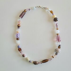 Brown & Purple Glass Beaded Necklace